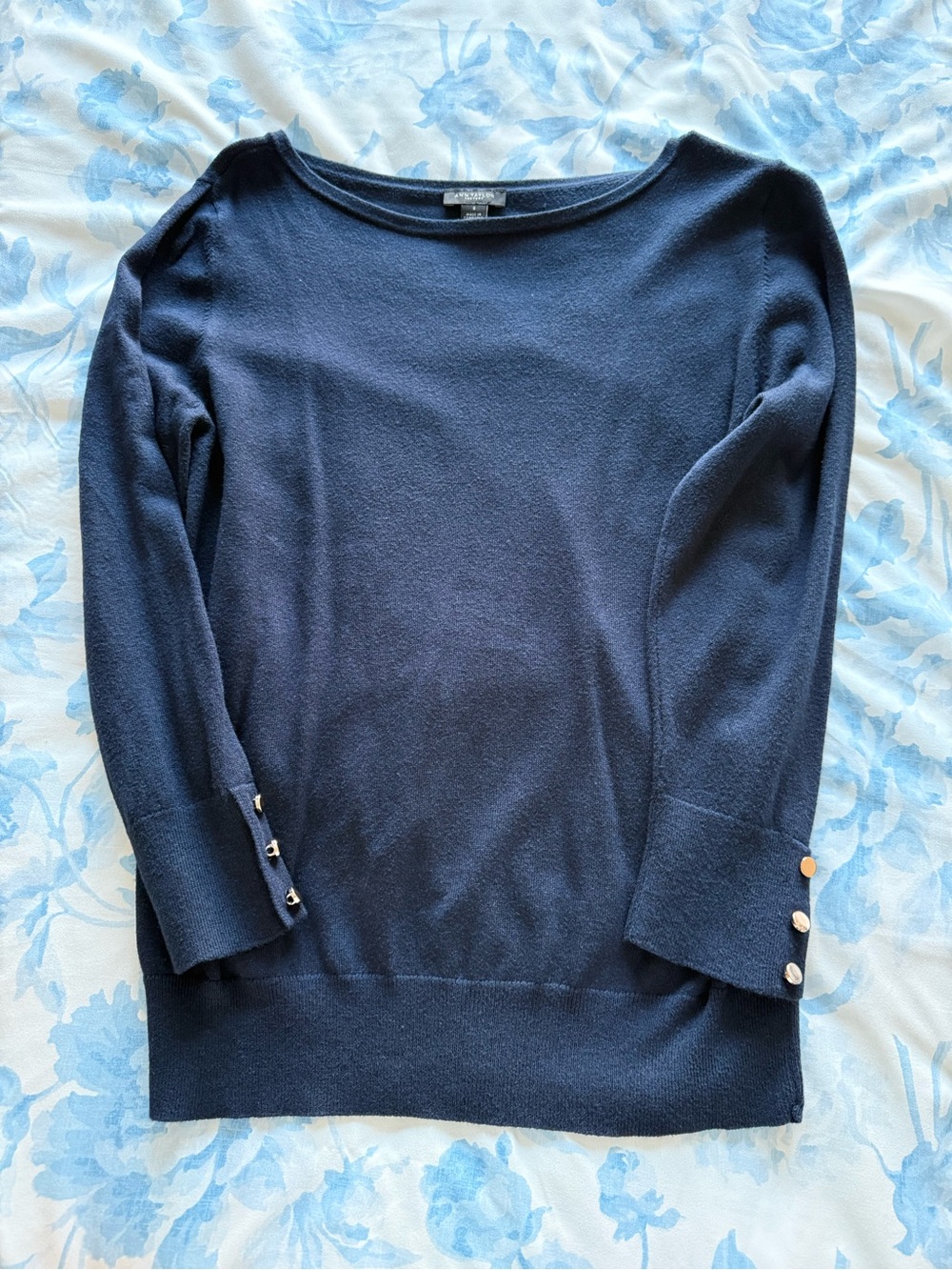 Ann Taylor Factory- Small/Navy Boatneck Women's Sweater with Button Cuff Details